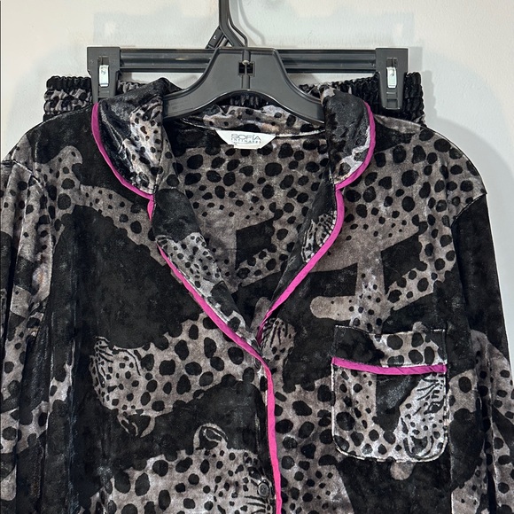 Sofia Intimates by Sofia Vergara Crushed Velvet Pajama black & grey leopard M - Picture 3 of 11